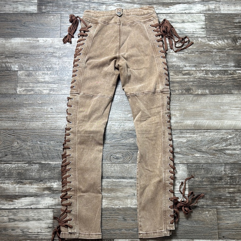 Fashion Nova Tan Lace-Up Pants - Picture 4 of 16